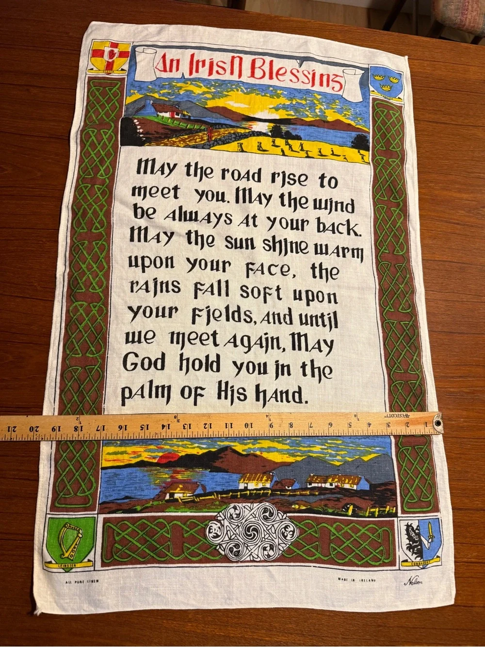 Vintage Irish Blessing linen Decorative Tea Towel made in Ireland